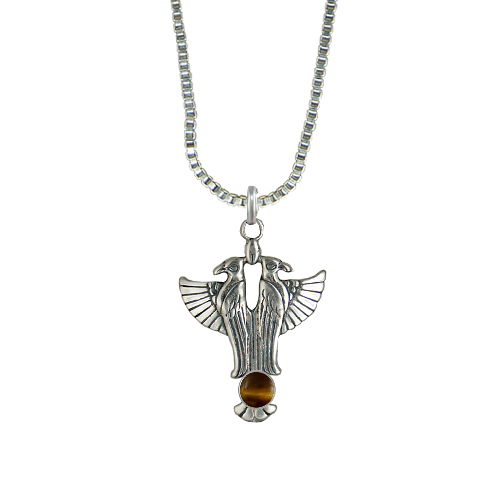 Sterling Silver Sacred Egyptian Falcon Pendant With Tiger Eye